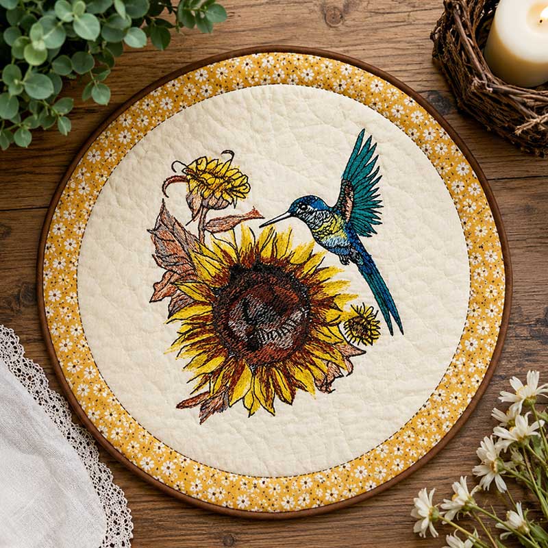 EL-SunFlower3_Tabletopper | Embroidery Legacy sunflower hummingbird tabletopper