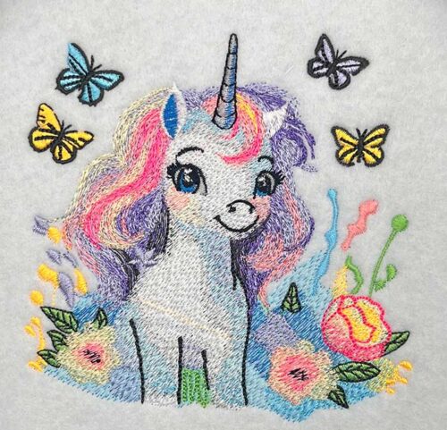Embroidery Design: EL Unicorn Butterfly 5 - 3 sizes
