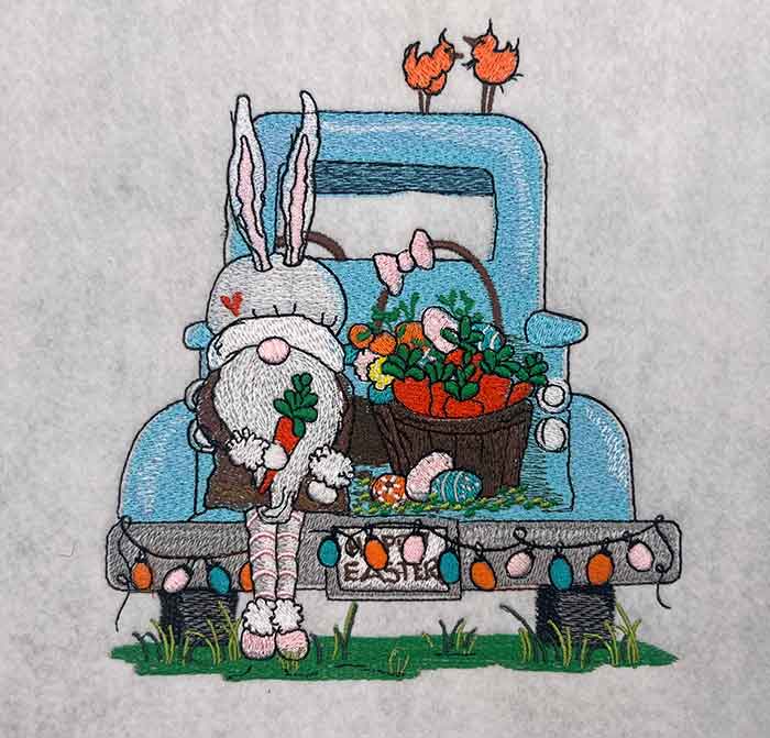 EasterGnomeBlueTruck | Embroidery Legacy easter gnome blue truck