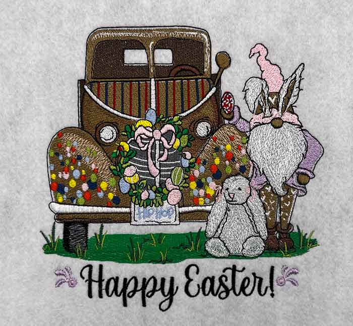 EasterGnomeBunnyTruck-hthcui | Embroidery Legacy easter gnome bunny truck embroidery design