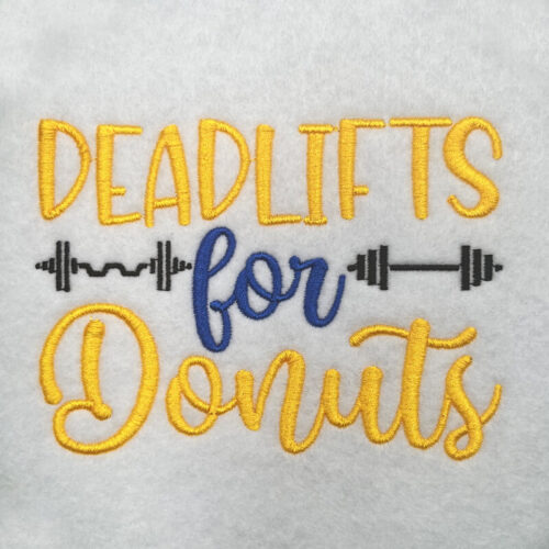 Deadlifts for donuts embroidery design