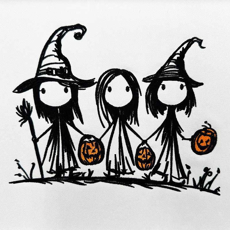HTS_3Witches | Embroidery Legacy 3 Witches with orange pumpkins embroidery design