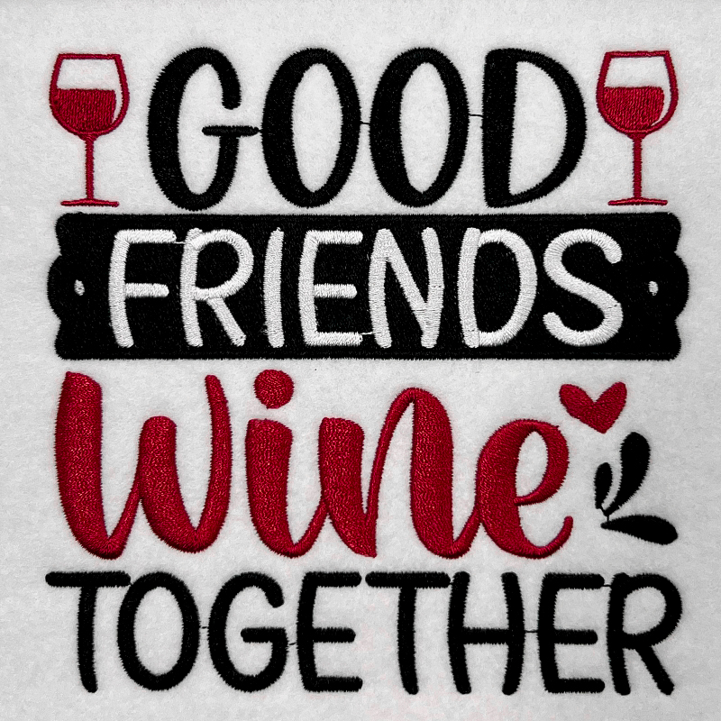 friends wine together embroidery design