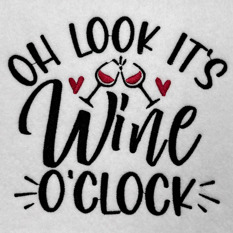 wine o'clock embroidery design