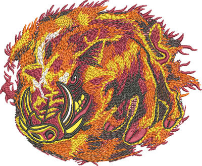 Embroidery Design: Flaming Boar 3 Sizes