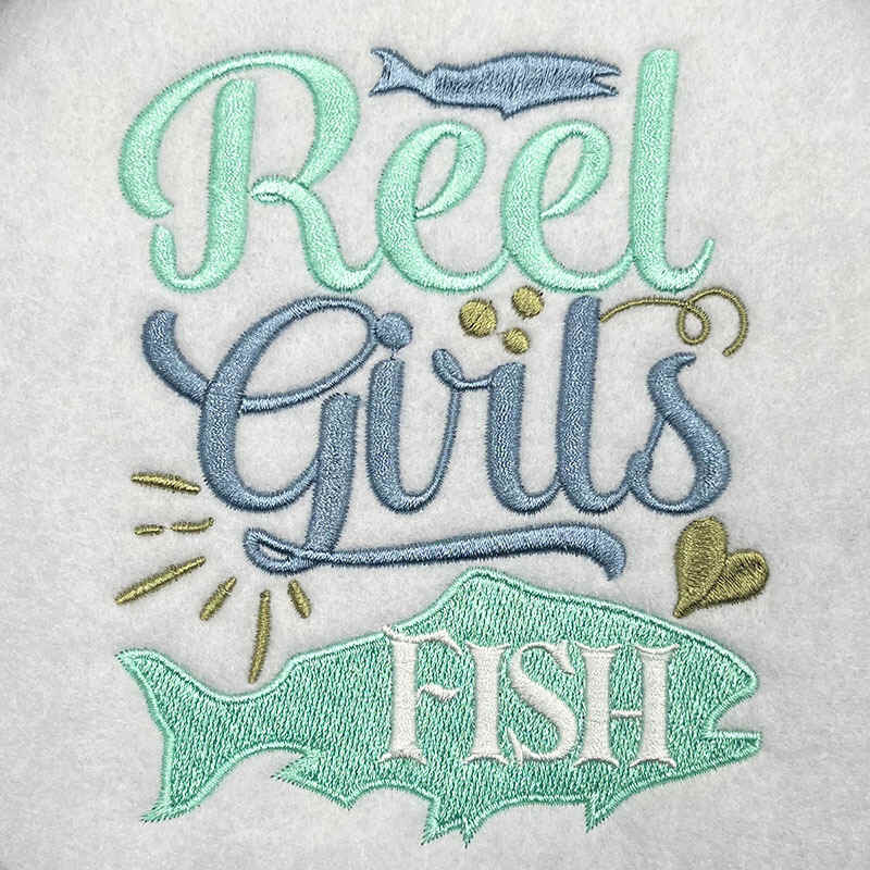 reel girls fish embroidery design