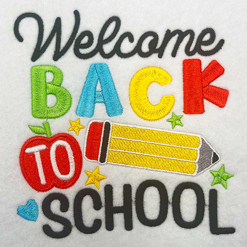 Welcome back embroidery design