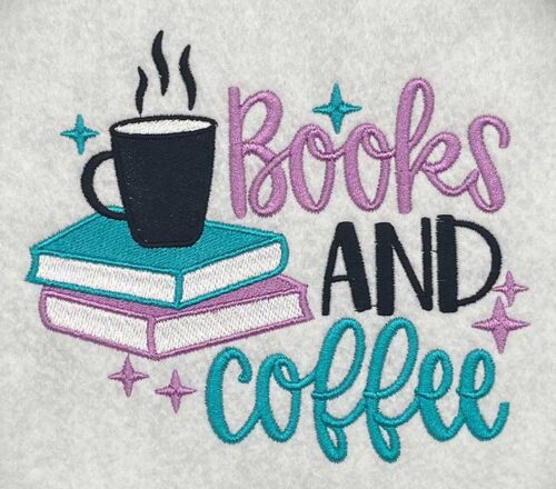 books and coffee embroidery design