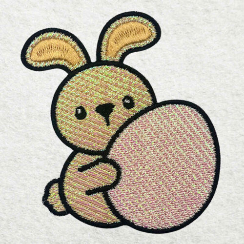 bunny holding egg mylar embroidery design