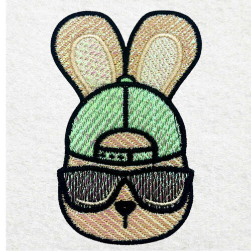 bunny wear glasses mylar embroidery design