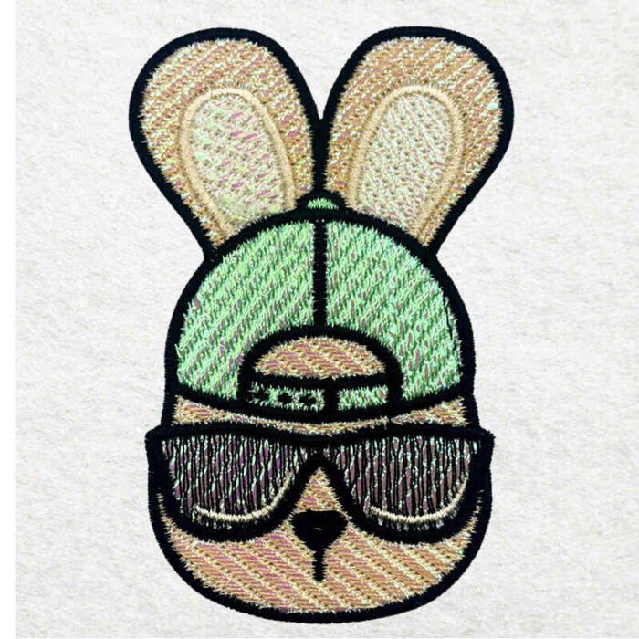bunny wear glasses mylar embroidery design