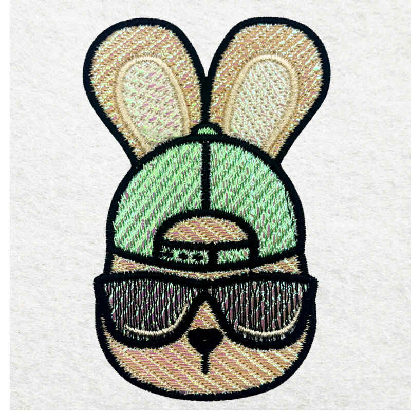 bunny wear glasses mylar embroidery design