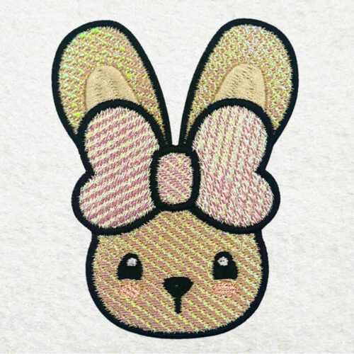 bunny with bow mylar embroidery design