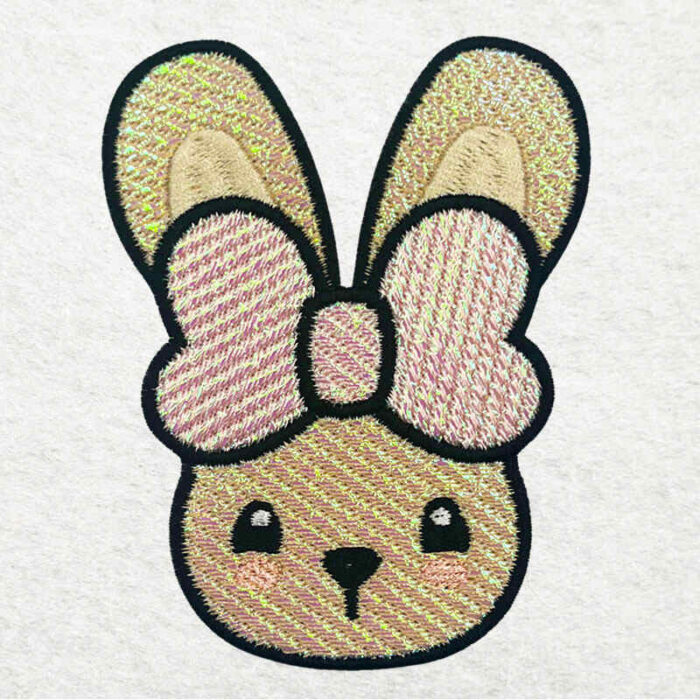 bunny with bow mylar embroidery design