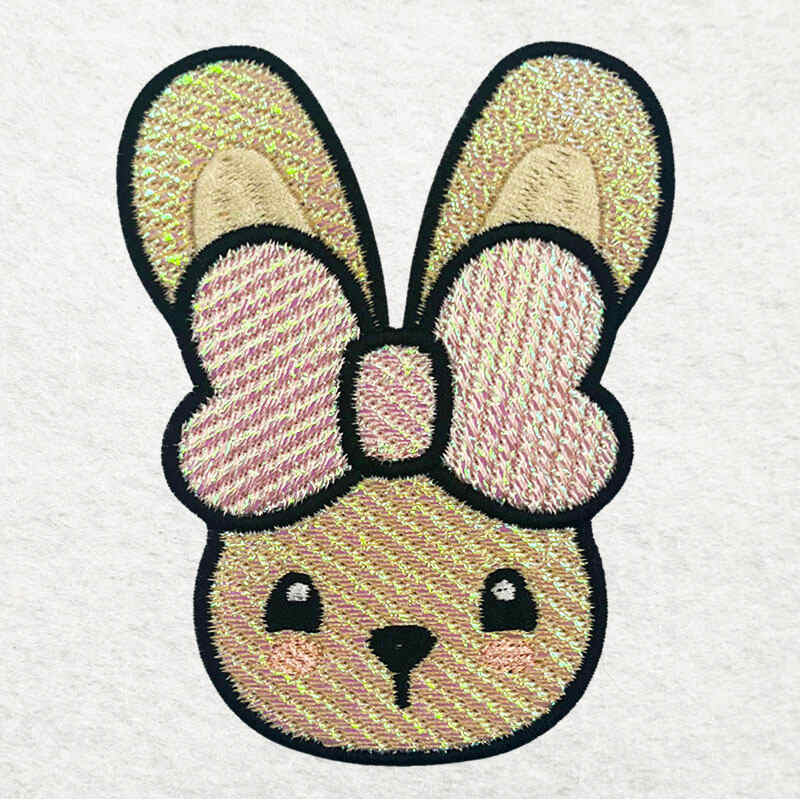 bunny with bow mylar embroidery design