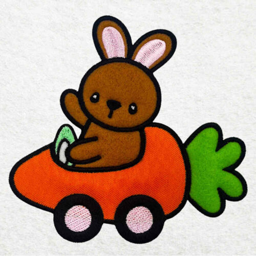 carrot car bunny applique embroidery design