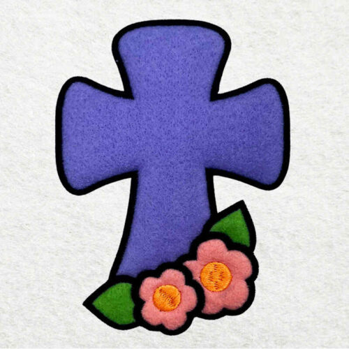 cross with flowers applique embroidery design