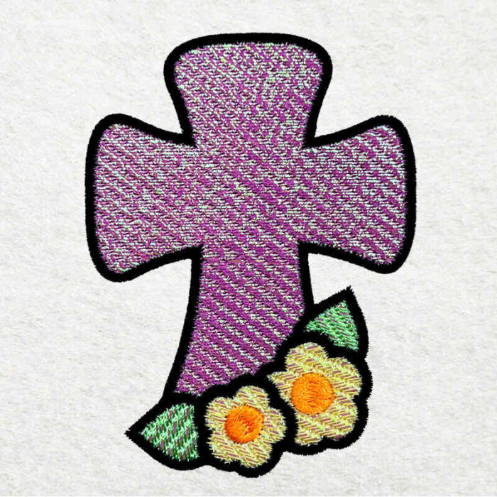 cross with flowers mylar embroidery design