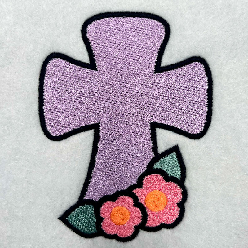 cross with flowers embroidery design