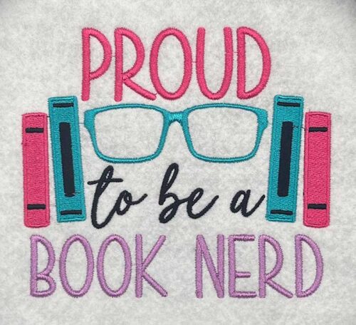book nerd embroidery design