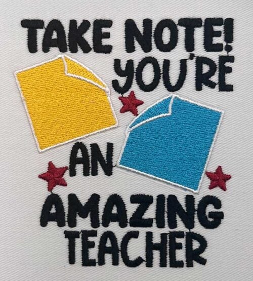 Take Note, embroidery design