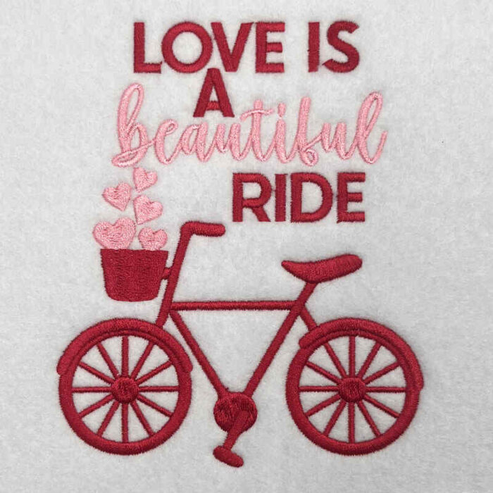 Embroidery Design: Love Is A Beautiful Ride – 4.02w x 4.91h