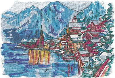Hallstatt see the world in sitches embroidey design