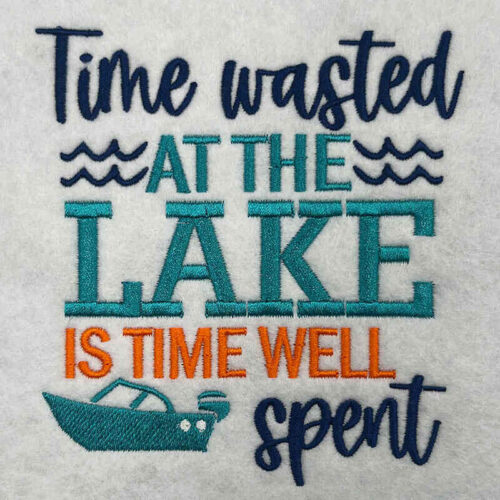 Time waster at the lake embroidery design