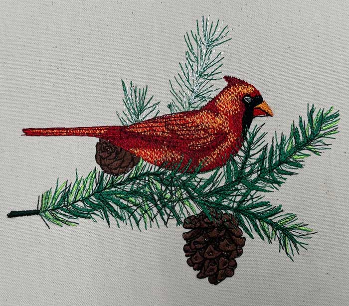 WW_CardinalFirBranch | Embroidery Legacy cardinal fir branch embroidery design