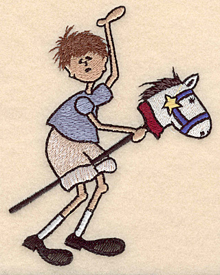 Embroidery Design: Boy on toy horse large <br>3.61"w X 4.99"h