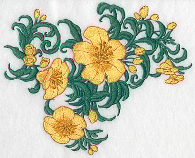 Embroidery Design: Yellow trumpet cluster horizontal realistic <br> 7.43"h x 9.21"w