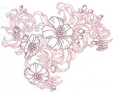 products-products-AIGY112 | Embroidery Legacy Embroidery Design: Yellow trumpet cluster horizontal redwork <br> 7.40"h x 9.23"w
