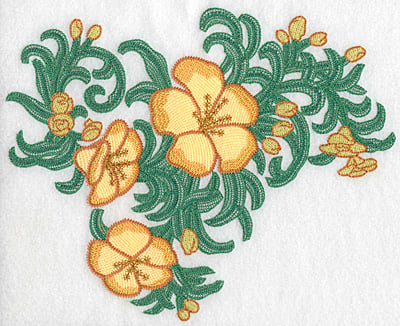 Embroidery Design: Yellow trumpet cluster horizontal artistic <br> 7.47"h x 9.19"w