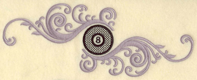 Embroidery Design: Eight ball with swirls horizontal large<br> 9.99w X 3.78h