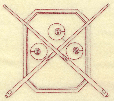 Embroidery Design: Pool table with cue sticks and balls redwork<br> 4.91w X 4.34h