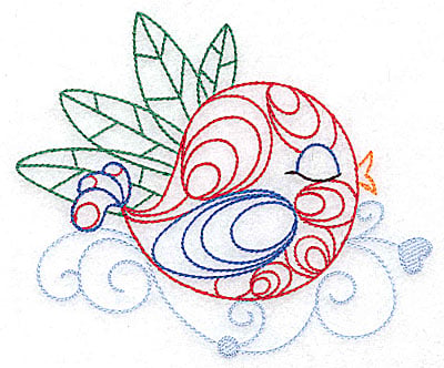 Embroidery Design: Bird among the leaves large<br> 4.96w X 4.15h
