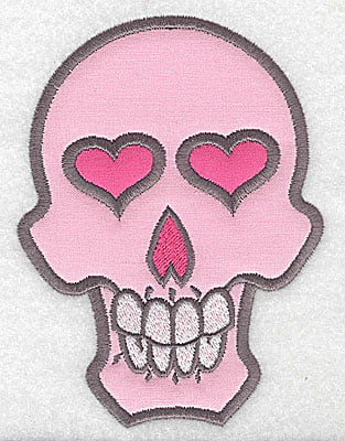 Embroidery Design: Pink skull with teeth large double applique<br> 3.66w X 4.93h