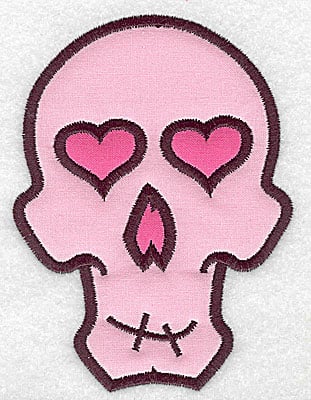 Embroidery Design: Pink skull with heart eyes large double appliques<br> 3.70w X 4.99h