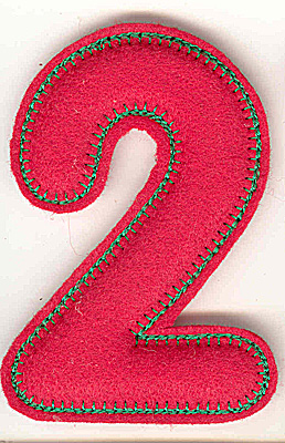Embroidery Design: Puffy felt number 2 large<br> 3.32w X 4.91h