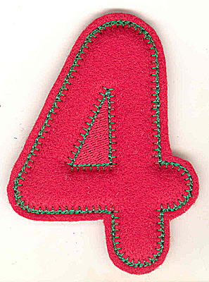 Embroidery Design: Puffy felt number 4 large<br> 3.62w X 4.95h