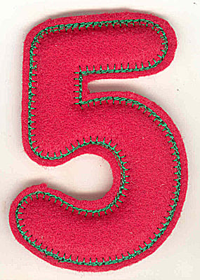 Embroidery Design: Puffy felt number 5 large<br> 3.35w X 4.91h