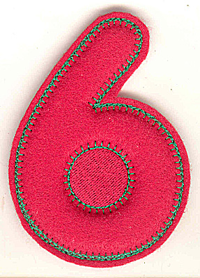 Embroidery Design: Puffy felt number 6 large<br> 3.48w X 4.99h