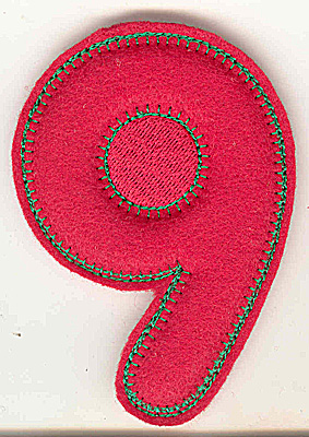 Embroidery Design: Puffy felt number 9 large<br> 3.45w X 4.99h