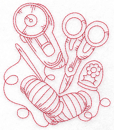 Embroidery Design: Rotary cutter and scissors redwork large<br>4.04w X 4.04w X 4.74h