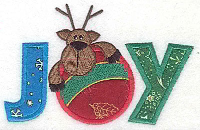 products-products-AIRDF110 | Embroidery Legacy Embroidery Design: Joy horizontal with reindeer and ornament triple applique<br> 5.19w X 3.33h