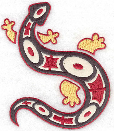 Embroidery Design: Gecko F with ivory applique<br> 4.07w X 4.86h