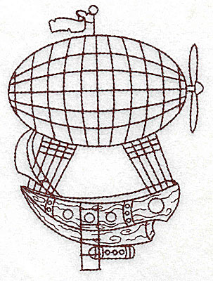 Embroidery Design: Steampunk ship with hot air balloon one colour<br> 3.65w X 4.96h