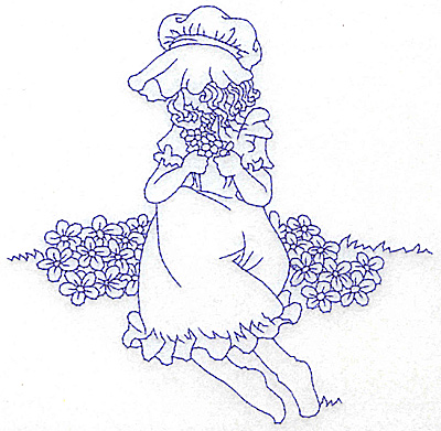Embroidery Design: Girl in Sunbonnet sitting among flowers large<br> 5.97w X 5.88h