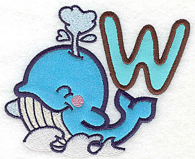 Embroidery Design: W whale large double applique<br> 4.96w X 4.15h