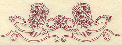 Embroidery Design: Redwork cowboy boots rope buckle and swirls<br> 6.99w X 2.34h